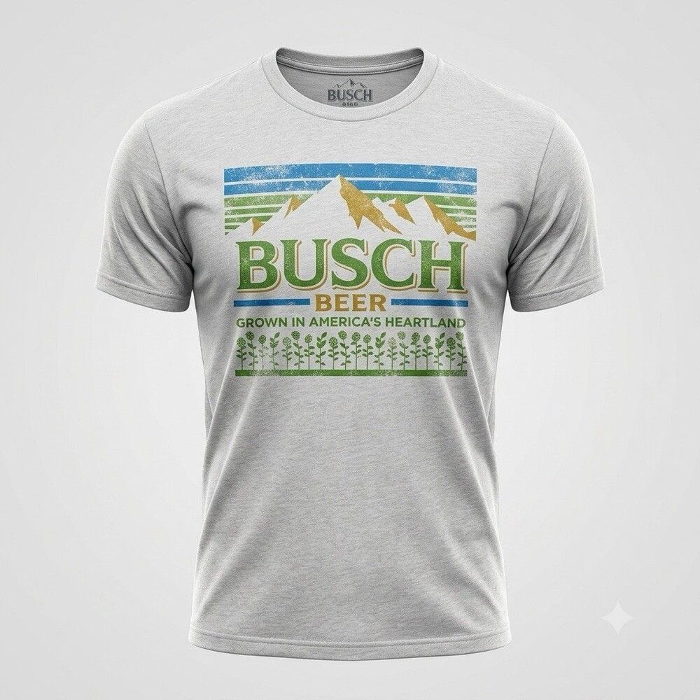 Brew City Busch Beer Graphic T-Shirt Men's Size Large Cream Short Sleeve Tee